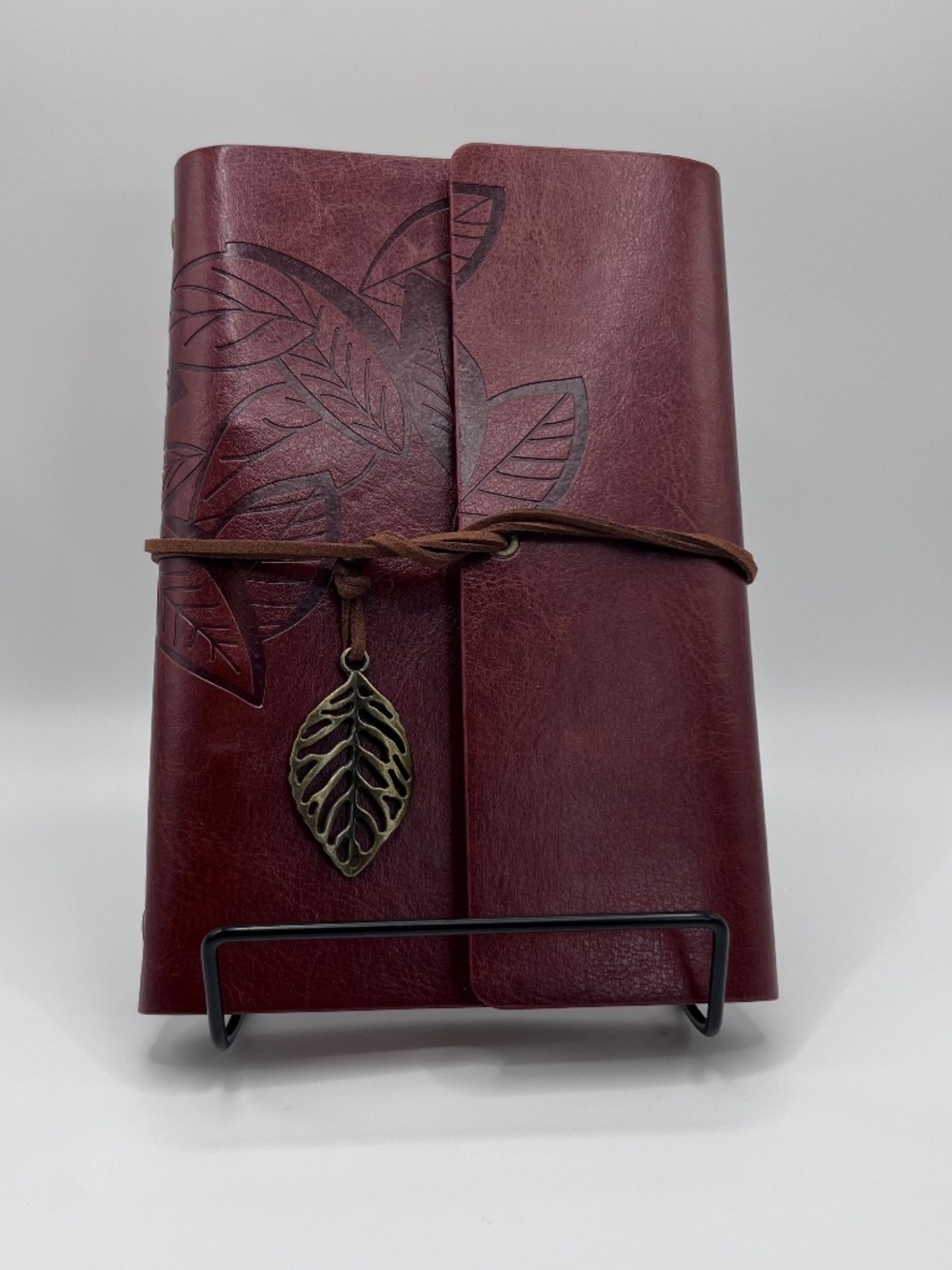 Multipurpose Faux Leather Leaf Pendant Design Diary Journal - Color Brown